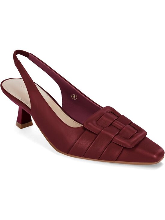 Shoes - Women's Wine Red Comfortable Slingback Pointed Closed Toe Dress Low Kitten Heel